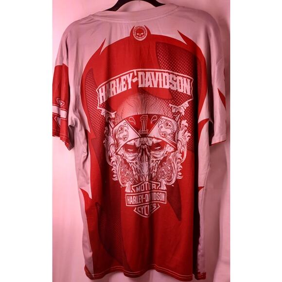 Men's Harley-Davidson Gray Burgundy Logo Tee Size XL 2 Sided Print Moto Biker - Picture 4 of 6